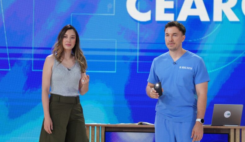 Monica Păun, medic dermatolog, și Mihail Pautov, medic chirurg, în platoul emisiunii MediCOOL